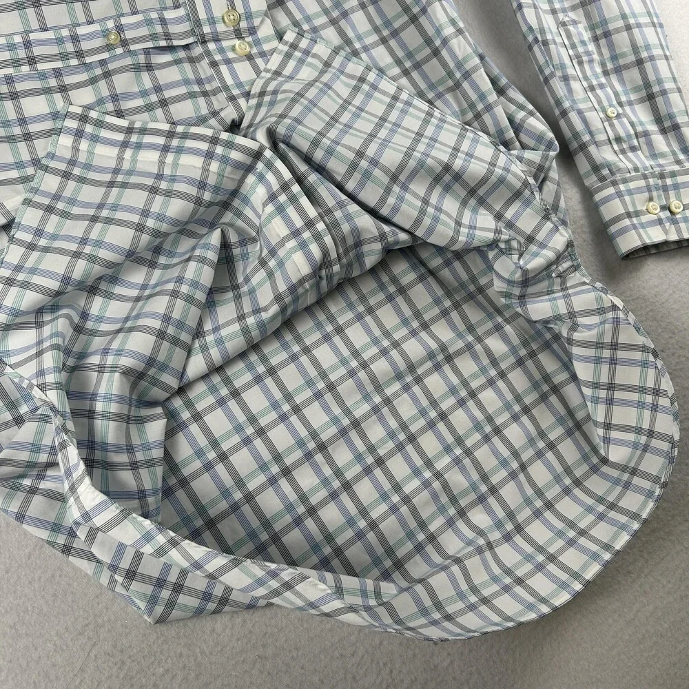 Banana Republic Dress Shirt Mens 16-16.5 L Blue Plaid Slim Fit Non Iron